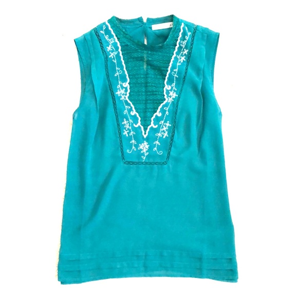 Hinge Brand Embroidered Blouse in Turquoise - Picture 2 of 6
